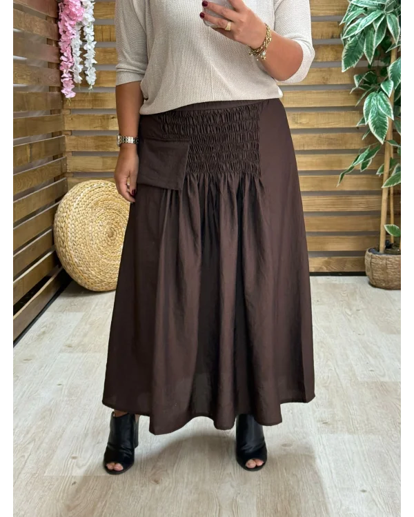 Paprica Tasarım Tafta Detaylı Etek Kahve