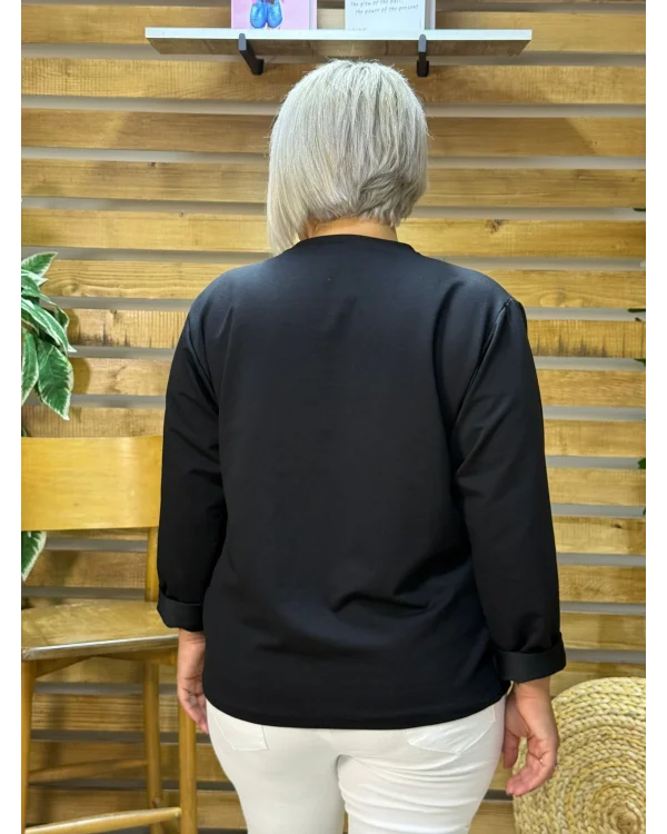 Tasarım Deri Yelek Detaylı Bluz Siyah