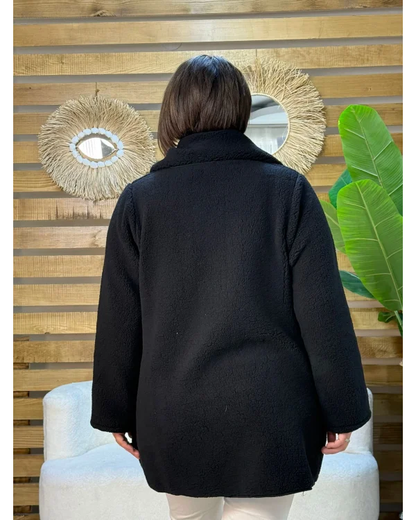 Tasarım Özel Yaka Kuzu Ceket Siyah