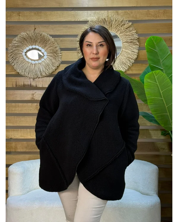 Tasarım Özel Yaka Kuzu Ceket Siyah