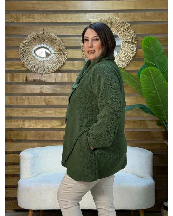 Tasarım Özel Yaka Kuzu Ceket Haki