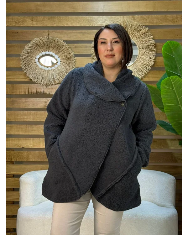 Tasarım Özel Yaka Kuzu Ceket Antrasit