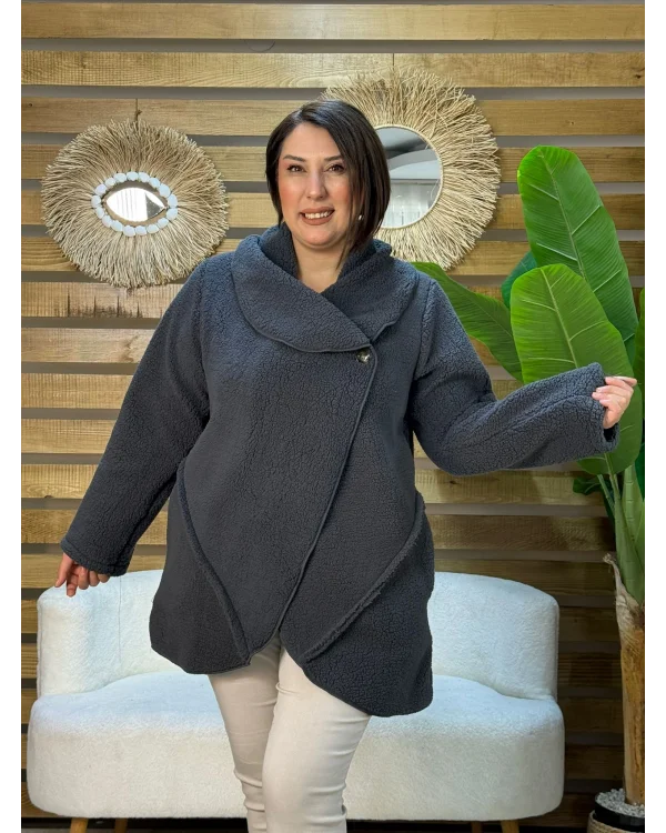 Tasarım Özel Yaka Kuzu Ceket Antrasit