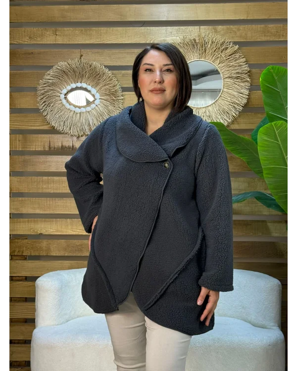 Tasarım Özel Yaka Kuzu Ceket Antrasit