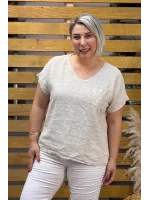 İtalyan Tasarım Cep Detaylı Ham Keten Bluz Krem