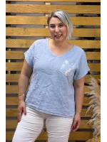 İtalyan Tasarım Cep Detaylı Ham Keten Bluz Mavi