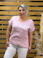 İtalyan Tasarım Cep Detaylı Ham Keten Bluz Pudra
