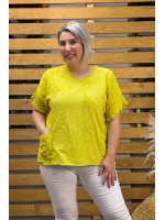 İtalyan Tasarım Keten Nakış Bluz Sarı