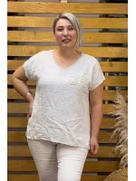 İtalyan Tasarım Yıldız Detaylı Ham Keten Bluz Beyaz