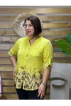 İtalyan Tasarım Keten Leopar Desen Gömlek Sarı