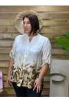 İtalyan Tasarım Keten Leopar Desen Gömlek Beyaz