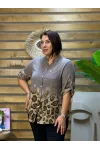 İtalyan Tasarım Keten Leopar Desen Gömlek Kahve