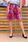 Batik Desenli Beli Lastikli Bermuda Şort Pembe