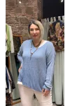 İtalyan Eskitme Merserize Tasarım Bluz İndigo