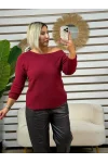 İtalyan Tasarım Angora Kayık Yaka Bluz Bordo