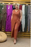 İtalyan Tasarım Bağlamalı Keten Tulum Kiremit
