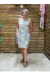 İtalyan Tasarım Balık Desen Elbise Beyaz