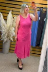 İtalyan Tasarım Balık Model Keten Elbise Pembe