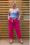 İtalyan Tasarım Beli Bağlamalı Pantolon Pembe