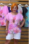 İtalyan Tasarım Çiçek Baskılı Kolyeli Bluz Pembe