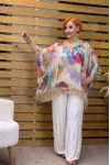 İtalyan Tasarım Çiçek Desenli İpek Bluz Camel