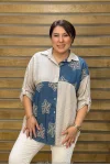 İtalyan Tasarım Çift Renk Nakışlı Gömlek Keten Rengi