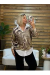 İtalyan Tasarım Dijital Baskı Merserize Bluz Kahve