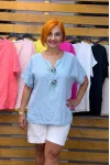 İtalyan Tasarım Düğme ve Bağcık Detaylı Keten Bluz Bebe Mavisi