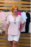 İtalyan Tasarım Düğme ve Bağcık Detaylı Keten Bluz Toz Pembe