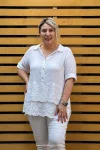 İtalyan Tasarım Etek Ucu Katlı İşlemeli Gömlek Beyaz