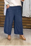İtalyan Tasarım Ham Keten Şalvar Model Pantolon Lacivert