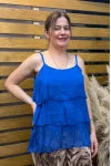 İtalyan Tasarım İp Askılı Sihirli İpek Bluz Saks Mavisi