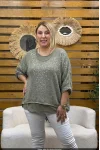 İtalyan Tasarım Işıltılı Çift Katlı Salaş Örme Bluz Haki