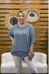İtalyan Tasarım Işıltılı Çift Katlı Salaş Örme Bluz İndigo