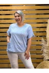 İtalyan Tasarım Keten Nakış Bluz Bebe Mavisi
