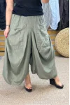 İtalyan Tasarım Keten Şalvar Model Pantolon Haki