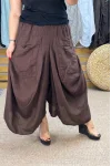 İtalyan Tasarım Keten Şalvar Model Pantolon Kahve