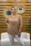 İtalyan Tasarım Kolye Hediyeli Angora Bluz Camel
