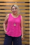 İtalyan Tasarım Kolyeli Sıfır Kol Bluz Pembe