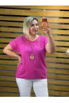 İtalyan Tasarım Kolyeli Ham Keten Bluz Pembe