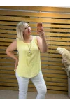 İtalyan Tasarım Kolyeli Sıfır Kol Bluz Limon Sarısı