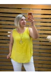 İtalyan Tasarım Kolyeli Sıfır Kol Bluz Sarı