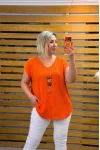 İtalyan Tasarım Kolyeli V Yaka Bluz Oranj