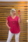 İtalyan Tasarım Kolyeli V Yaka Bluz Pembe