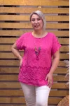 İtalyan Tasarım Nakış Detaylı Kolyeli Bluz Pembe