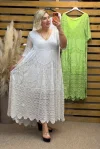 İtalyan Tasarım Nakış İşleme Detaylı Elbise Beyaz
