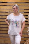 İtalyan Tasarım Omzu File Detaylı Yaşam Ağacı Bluz Beyaz