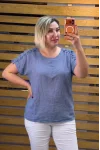 İtalyan Tasarım Omzu Nakış İşleme Detaylı Bluz İndigo