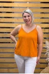 İtalyan Tasarım Önü Detaylı Askılı Bluz Oranj
