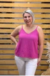 İtalyan Tasarım Önü Detaylı Askılı Bluz Fuşya